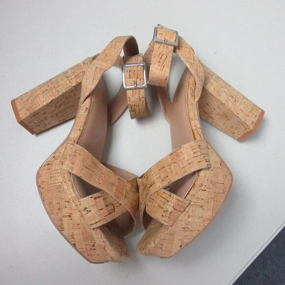 Torrid Womens Nat Cork Platform Heels 9 W W Strappy Block Sandals Shoes 902 - Picture 8 of 13